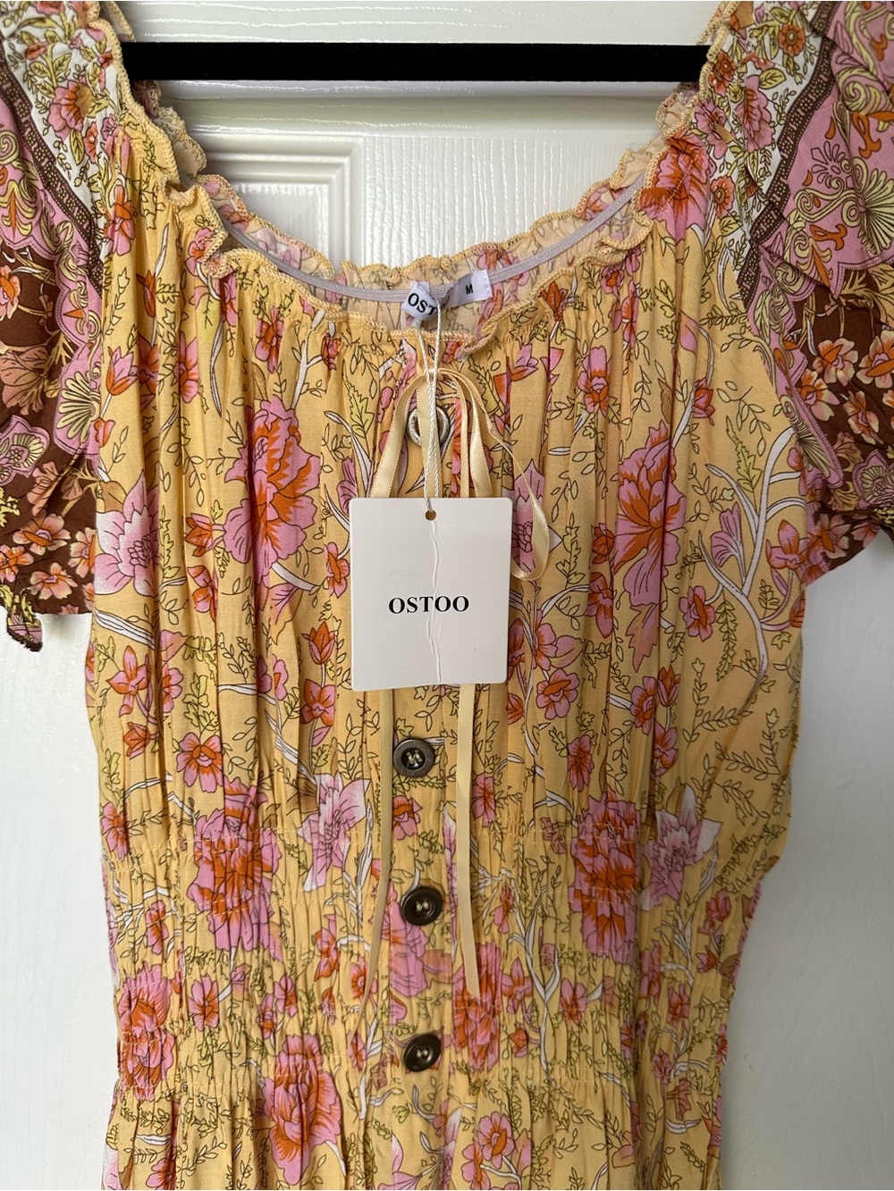 Cottagecore Butter Yellow Floral Midi Dress - Picture 4 of 5